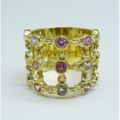 1164 - A silver gilt multi-gem set ring, Q