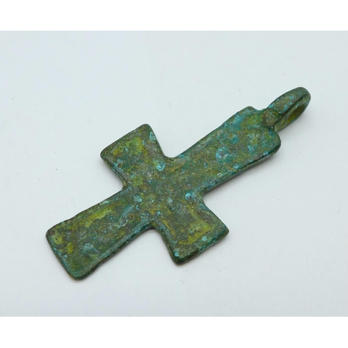 1194B - A medieval Byzantine bronze cross with depiction of a saint