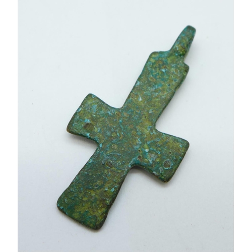 1194B - A medieval Byzantine bronze cross with depiction of a saint