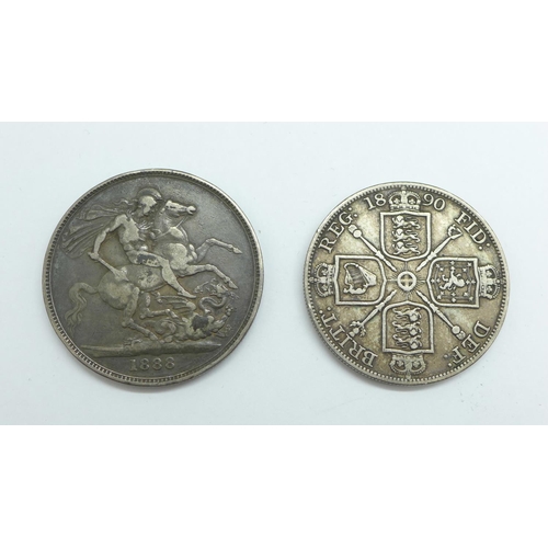 1199 - A Victorian crown and double florin, 1888 and 1890