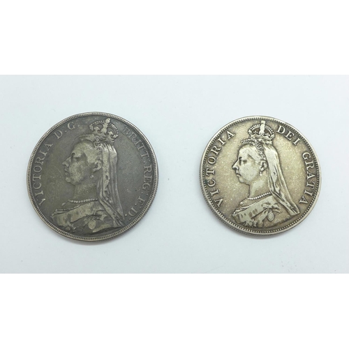 1199 - A Victorian crown and double florin, 1888 and 1890