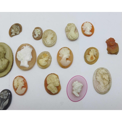 1212 - Twenty-seven unmounted cameos including hardstone and coral, eight a/f