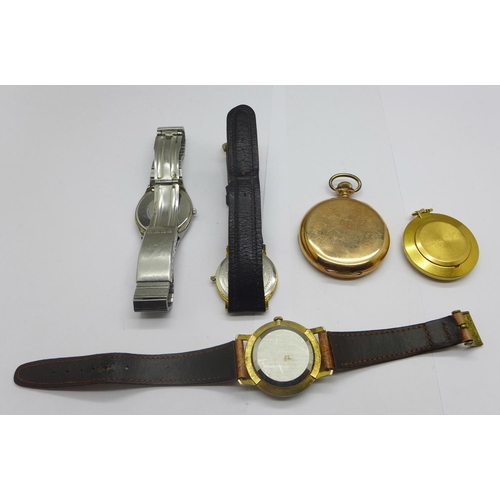 1244 - A Rado wristwatch and four other watches, pocket watch a/f