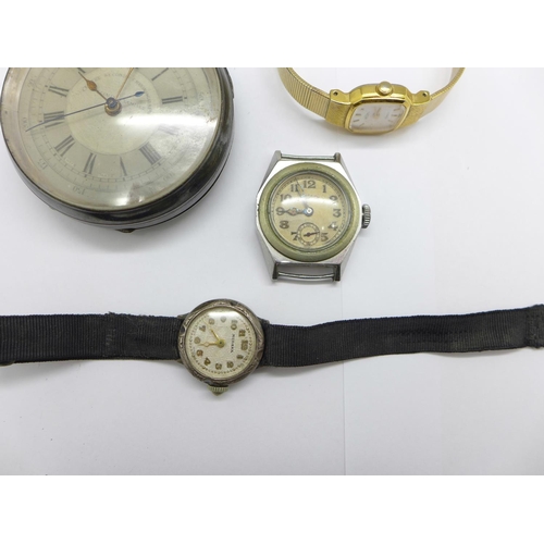 1245 - A 935 silver cased centre second chronograph pocket watch, a Rotary wristwatch head and two other wr... 