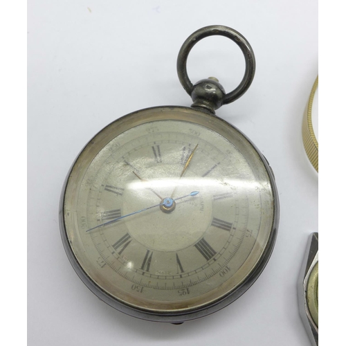 1245 - A 935 silver cased centre second chronograph pocket watch, a Rotary wristwatch head and two other wr... 