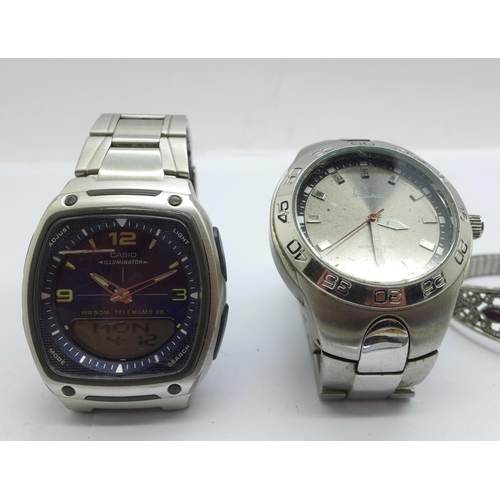 1246 - Lady's and gentleman's wristwatches including Casio Illuminator, (Head lacking case back)