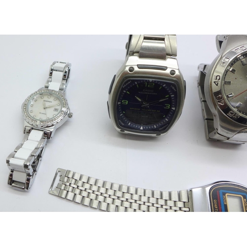 1246 - Lady's and gentleman's wristwatches including Casio Illuminator, (Head lacking case back)