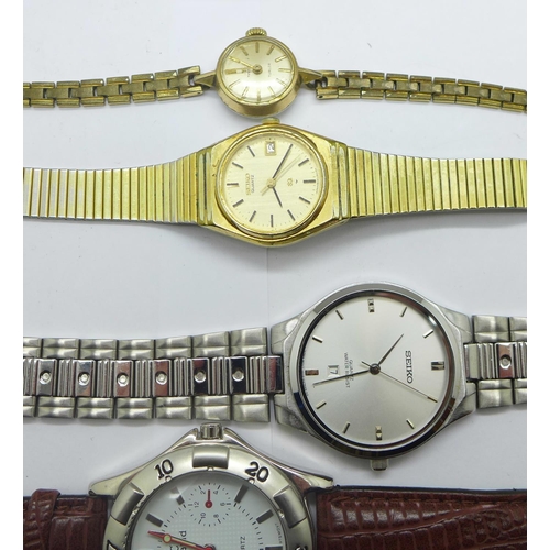 1247 - A collection of wristwatches, Seiko, Oris, a/f, lady's Tissot Turler and three Seiko, and one other,... 