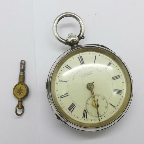 1250 - A J.G. Graves silver cased pocket watch, Chester 1901, with key