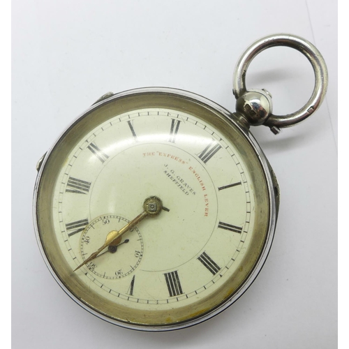 1250 - A J.G. Graves silver cased pocket watch, Chester 1901, with key