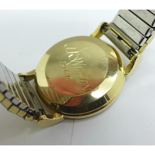 1253 - A gold plated Omega automatic wristwatch, the case back bears inscription dated 1960, glass loose an... 