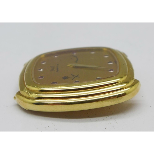 1256 - An 18ct gold Piaget quartz wristwatch, with 'crown' on the case back, 75121/316225, total weight 35.... 