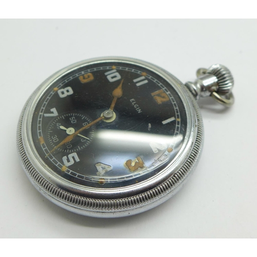 1258 - Two military pocket watches; Elgin and Waltham both with broad arrow and numbered 8344 and 28116 res... 