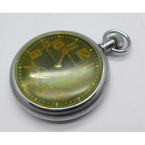 1258 - Two military pocket watches; Elgin and Waltham both with broad arrow and numbered 8344 and 28116 res... 