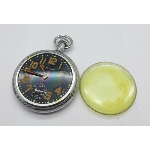 1258 - Two military pocket watches; Elgin and Waltham both with broad arrow and numbered 8344 and 28116 res... 