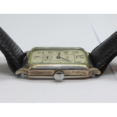 1260 - A 925 silver cased J.W. Benson Art Deco tank shape wristwatch, 22mm case