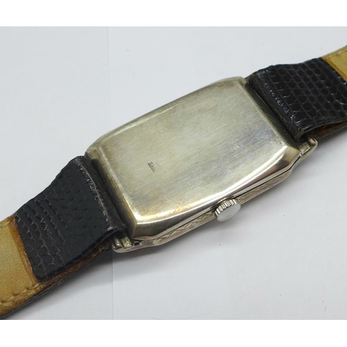 1260 - A 925 silver cased J.W. Benson Art Deco tank shape wristwatch, 22mm case