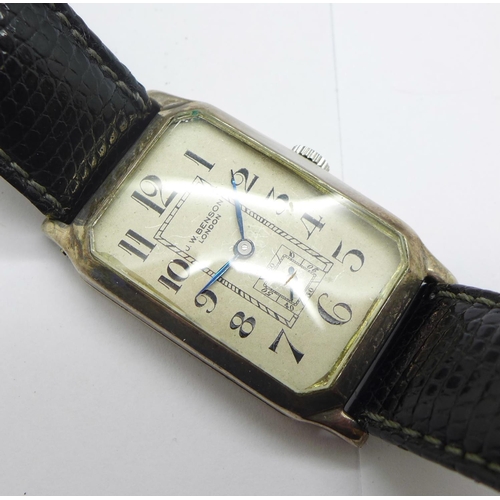 1260 - A 925 silver cased J.W. Benson Art Deco tank shape wristwatch, 22mm case