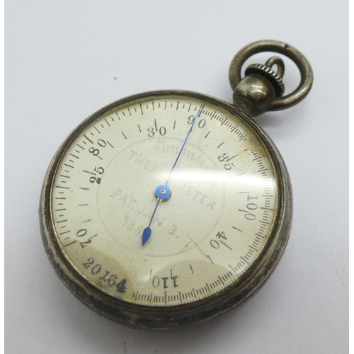 1261 - A silver cased top wind pocket watch, 'Acme Lever', button loose, and a silver cased Immisch's  ther... 