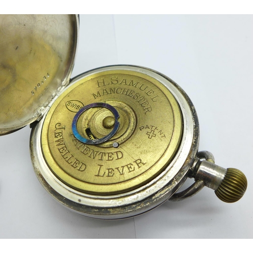 1261 - A silver cased top wind pocket watch, 'Acme Lever', button loose, and a silver cased Immisch's  ther... 