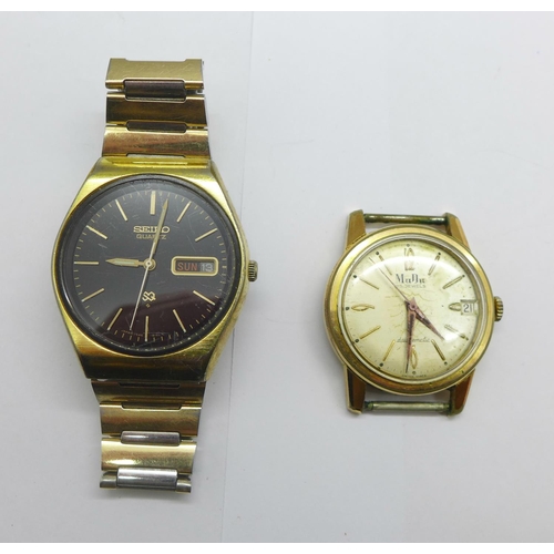 1262 - A Seiko quartz day-date wristwatch and a Mudu 25 jewels doublematic wristwatch head