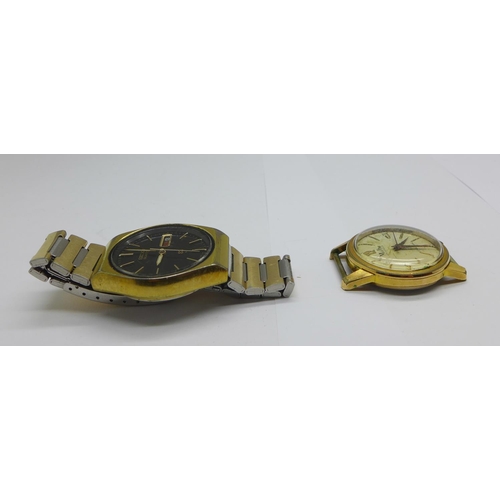 1262 - A Seiko quartz day-date wristwatch and a Mudu 25 jewels doublematic wristwatch head