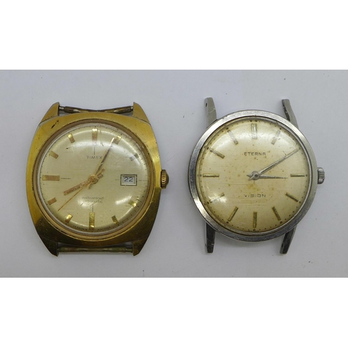 1267 - Two gentleman's wristwatch heads, Eterna Vision and Timex automatic