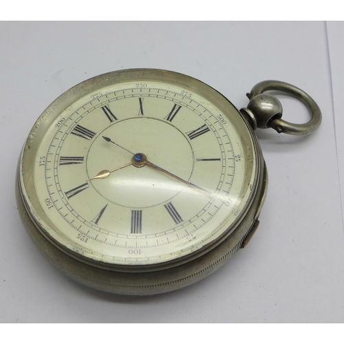 1269 - A silver cased centre seconds chronograph pocket watch, Birmingham 1896