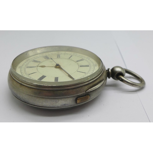 1269 - A silver cased centre seconds chronograph pocket watch, Birmingham 1896