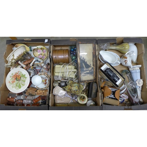 1275D - Three boxes of china and miscellaneous items including Aynsley, Royal Worcester, a Capodimonte figur... 