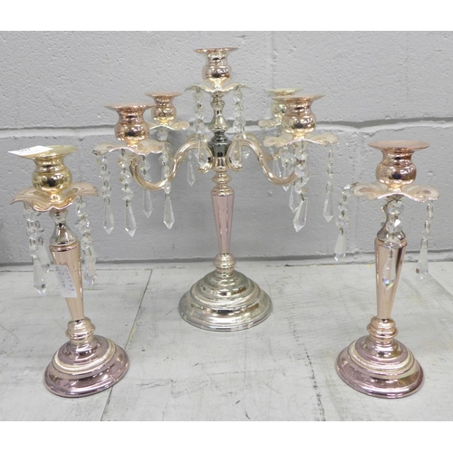 1277 - A candelabra and two matching candlesticks **PLEASE NOTE THIS LOT IS NOT ELIGIBLE FOR POSTING AND PA... 