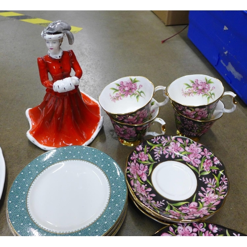 1287B - Assorted china including a Coalport red 'Sophie' figurine, a Wedgwood Clementine dish with cover, a ... 