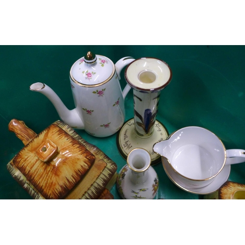 1288 - A cottage ware three piece tea service, a three piece coffee service, (small chip to base of coffee ... 