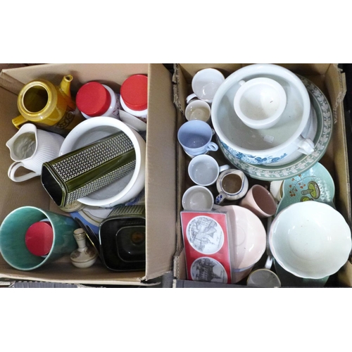 1288E - Six boxes of mixed decorative china, mainly teawares, British and continental including retro **PLEA... 