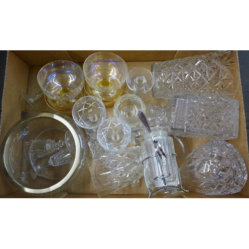 1289A - Two boxes of crystal, including two decanters, three vases, wines, whisky, sherry and other glasses ... 