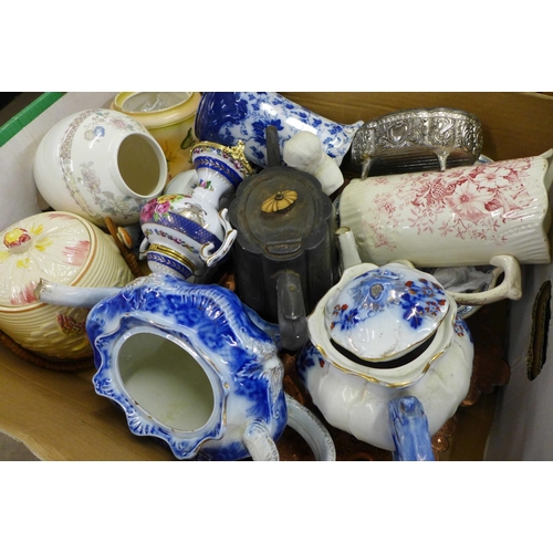 1292 - Five boxes of assorted items, plated ware, carved wooden items, a Leonardo model kestrel, etc. **PLE... 