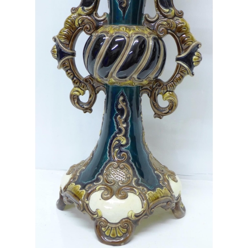 614 - A Wilhelm Schiller & Sons majolica vase, 38.5cm