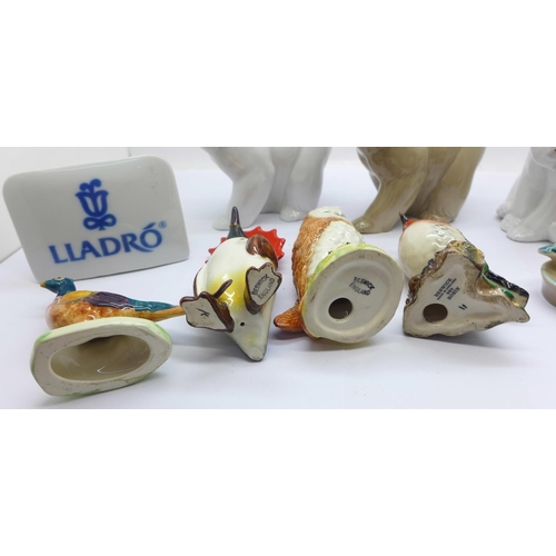 673 - Three Lladro polar bears, a Lladro dealers' plaque and five Beswick bird figures, three birds a/f