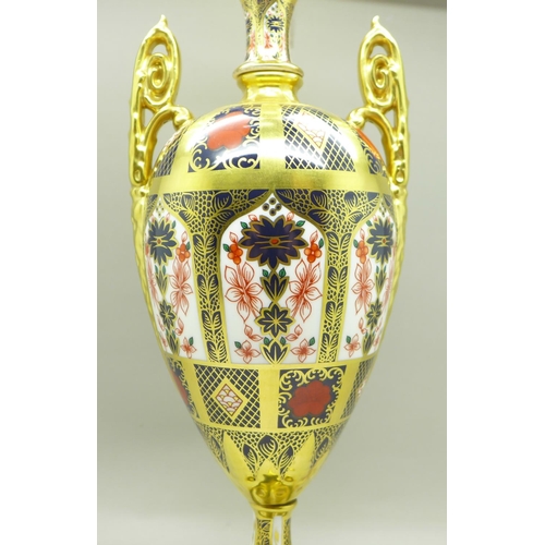 708 - A Royal Crown Derby 1128 pattern urn, 30cm