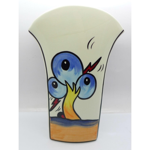 718 - A Lorna Bailey round top vase in the Bursley Way design, 21cm, signed 'Lorna Bailey' on the base