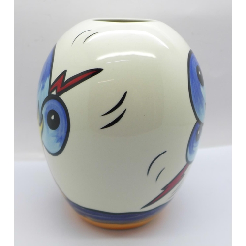 720 - A Lorna Bailey bulbous vase in the Bursley Way design, 18cm, signed 'Lorna Bailey' on the base