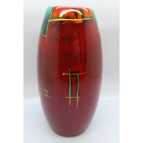 721 - An Anita Harris studio pottery skittle vase in the Deco design, 16.5cm, signed in gold on the base