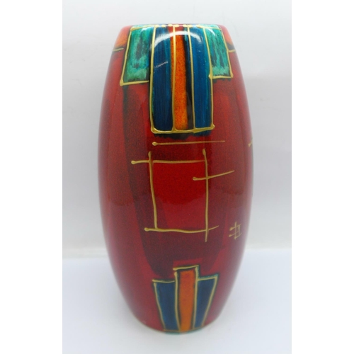 721 - An Anita Harris studio pottery skittle vase in the Deco design, 16.5cm, signed in gold on the base