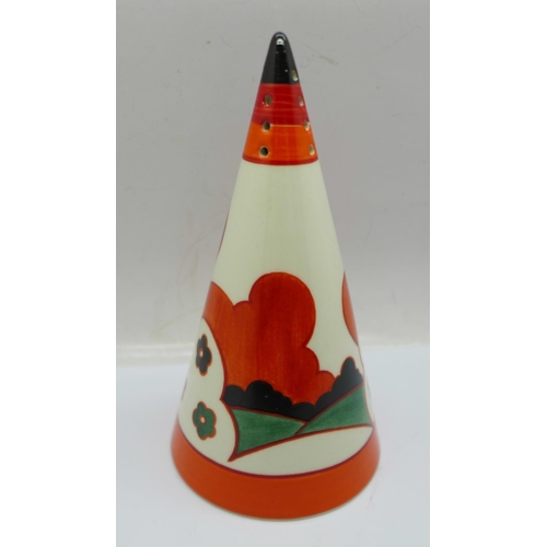 723 - A Wedgwood Bizarre by Clarice Cliff Centenary collection conical sugar shaker in the 'Farmhouse' des... 