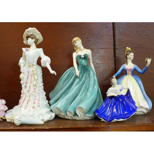 737 - Seven figures; six Royal Doulton; Sweet Sixteen, For You, Leading Lady, Elaine, Classics Deborah and... 