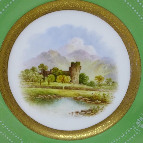 738 - Five cabinet plates;- two Coalport, one Windsor Castle hand painted by Peter Graves, the other 'Old ... 