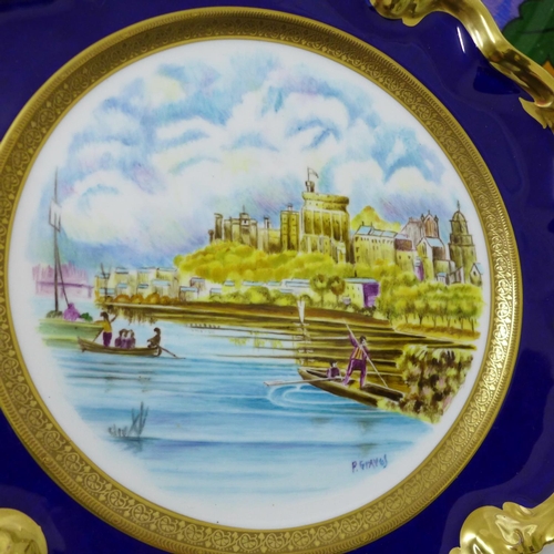 738 - Five cabinet plates;- two Coalport, one Windsor Castle hand painted by Peter Graves, the other 'Old ... 