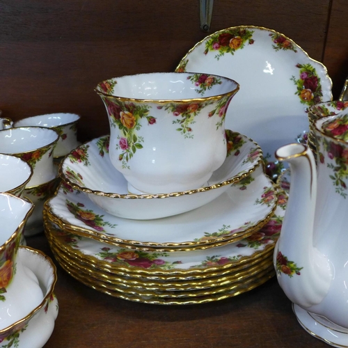 750 - Royal Albert Old Country Roses tea and dinnerwares, tea and coffee pots, six setting coffee, twelve ... 