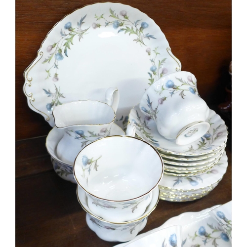 754 - A Royal Albert Brigadoon teaset, six setting, one additional cup, sandwich and cake plates