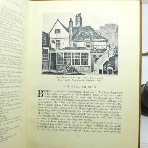 788 - A pair of boxing shoes, a boxing trophy (1951) and book